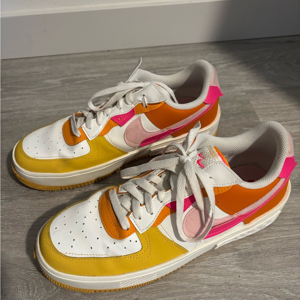 Nike White, Yellow, Orange, and Pink Sneakers